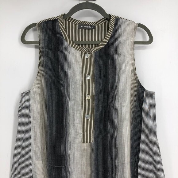 Alembika Ombre stripe Sleeveless oversized linen blend midi dress in Smoke 2 / M - Picture 4 of 16